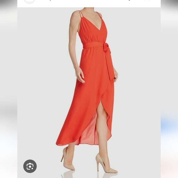 Alice + Olivia Susana Strappy Faux Wrap High Low Red Dress with Belt - Picture 4 of 8